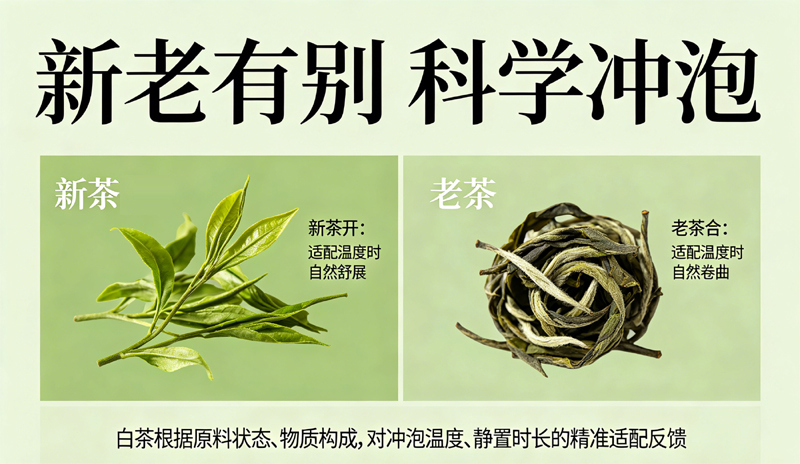 新白茶开盖和老白茶合盖的两种冲泡方式，总结了差异化的冲泡逻辑