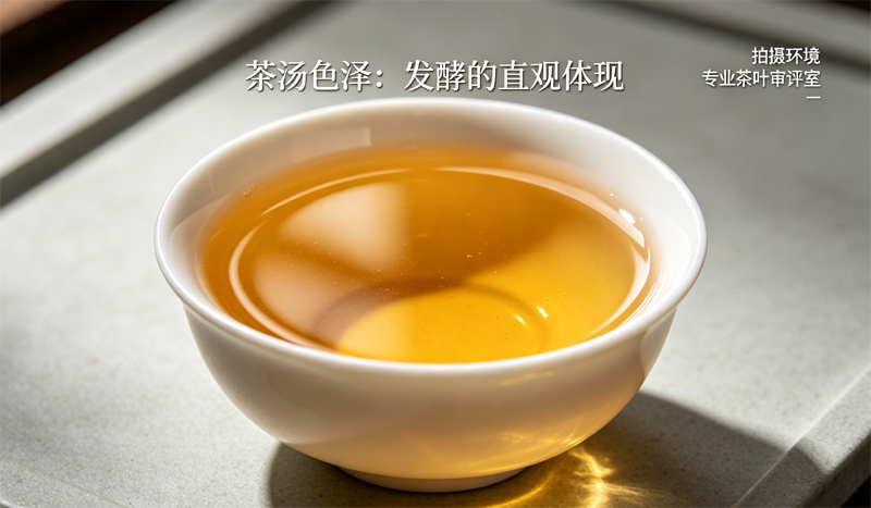 专业茶叶审评室中,一杯冲泡好的传统正味铁观音,茶汤呈现出通透鲜亮的金黄色,这是发酵适度、工艺达标的最直观体现
