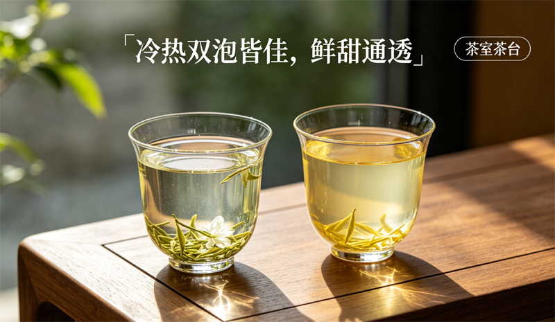茉莉银针飘雪冷热双泡皆佳，茶汤鲜甜通透无苦涩味