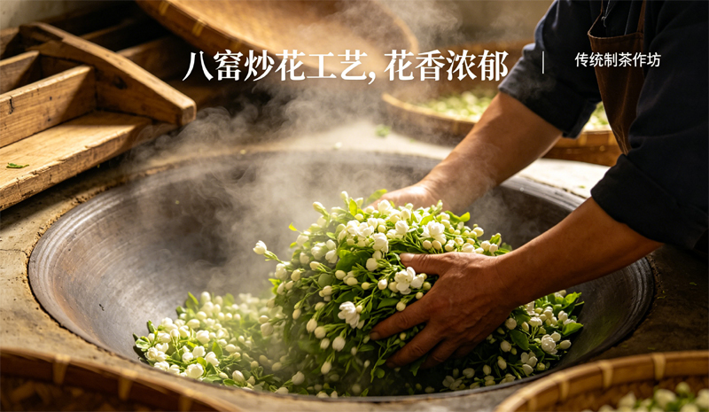 川派炒花工艺，八窨制让茶坯与茉莉鲜花深度融合凝香