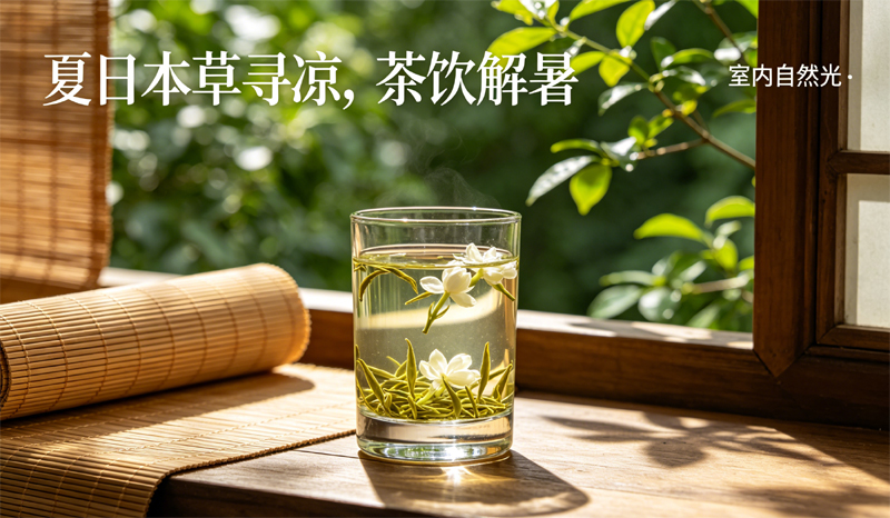 饮茉莉飘雪绿茶解暑回甘清甜